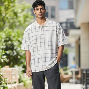 IZOD Cream Checkered Polo Shirt Size L